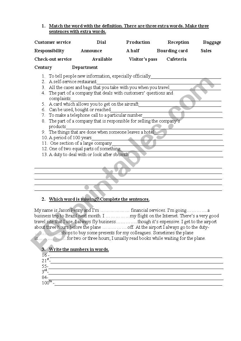 Business English test worksheet