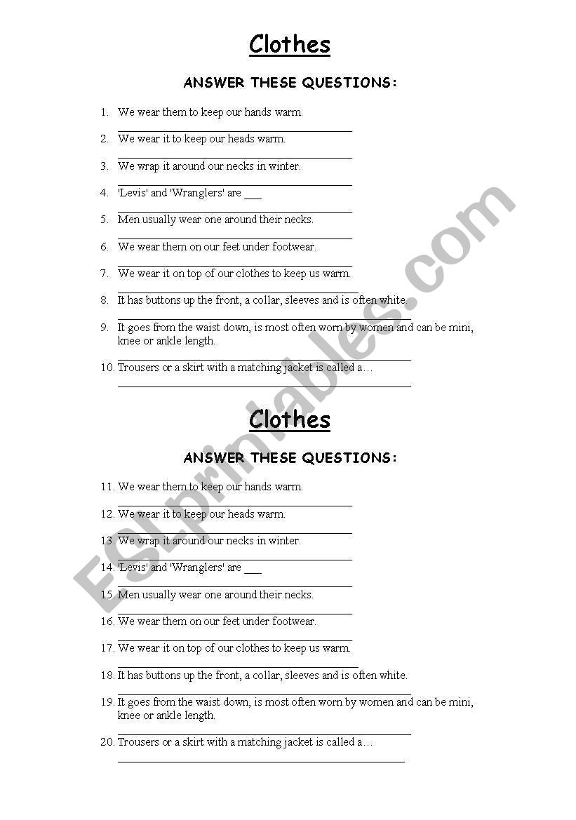 clothes worksheet