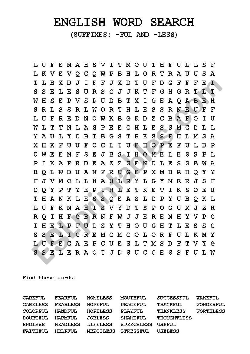 Word Search - Suffixes worksheet