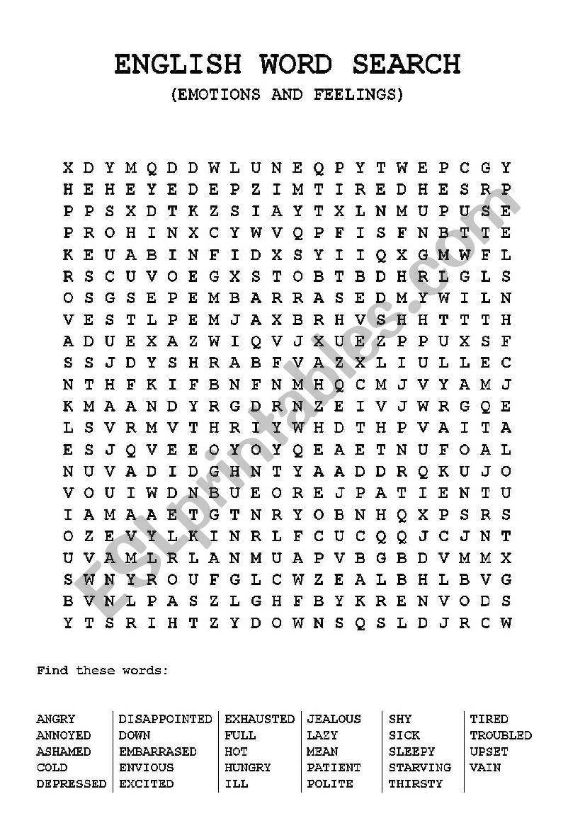 Word Search - Emotions and feelings