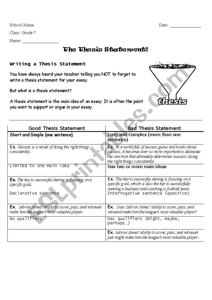 Thesis Statement Practice worksheet