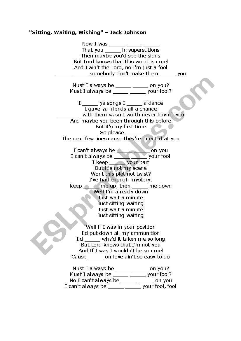 Sitting, Waiting, Wishing worksheet