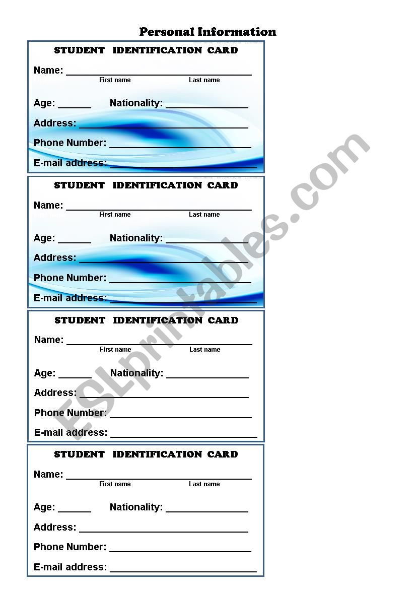 ID CARDS  worksheet