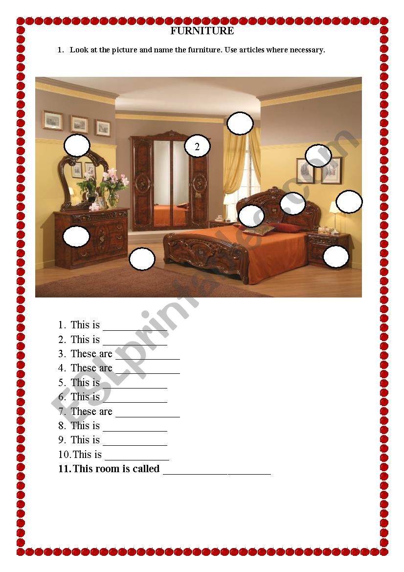 bedroom furniture worksheet