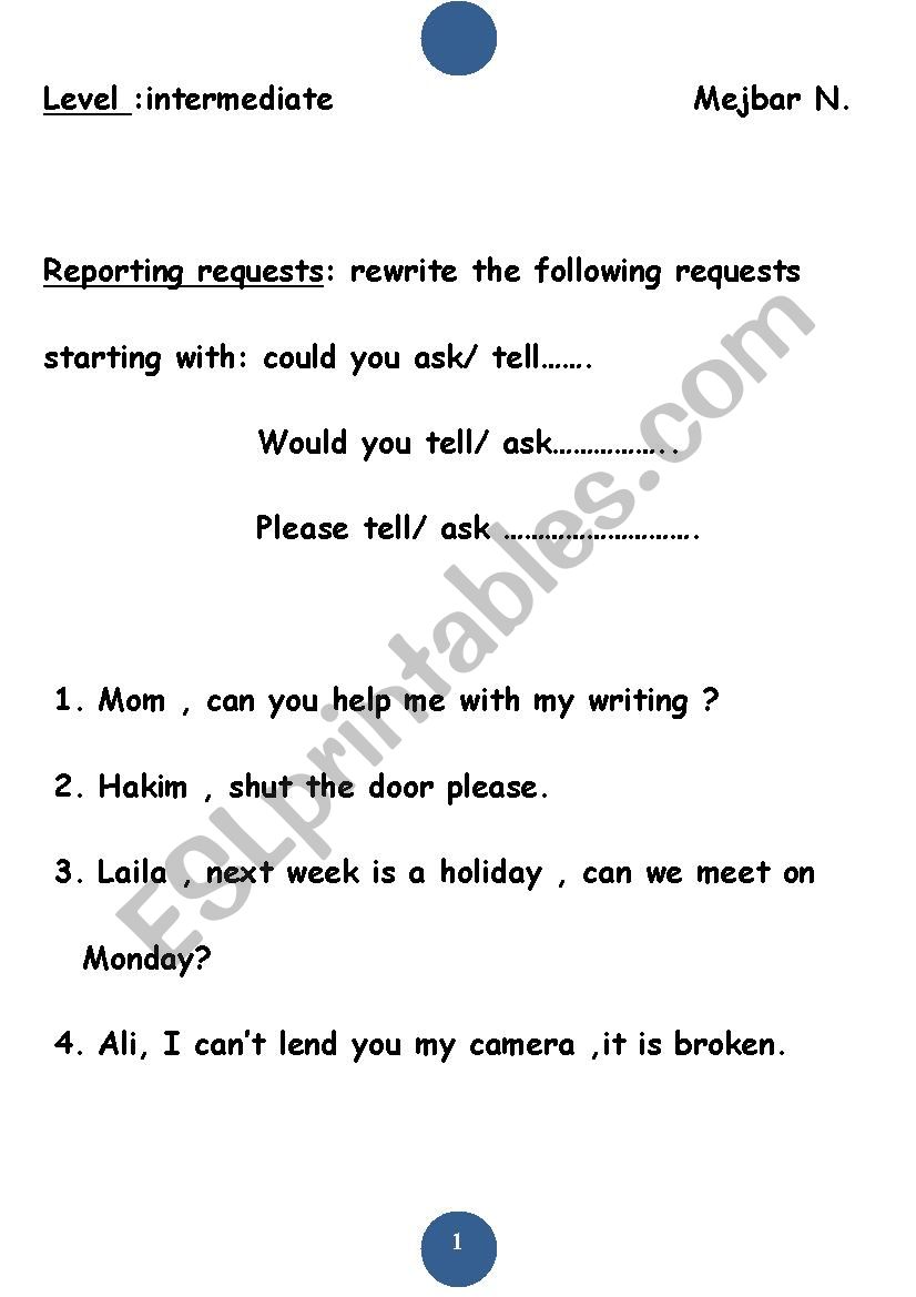 Reprting requests worksheet