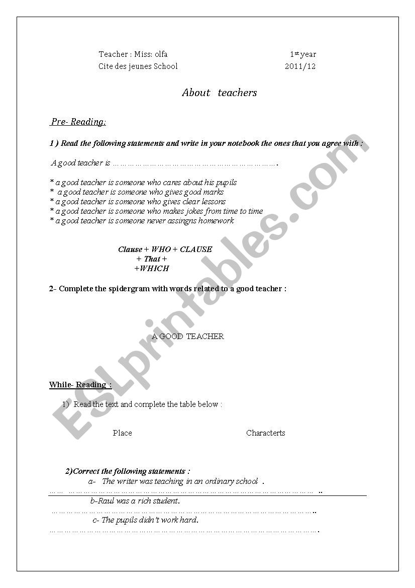 L28-About Teachers-1st forms worksheet