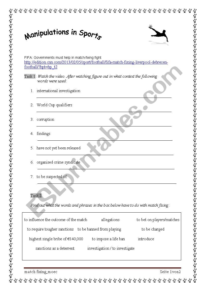 Manipulation in Sports worksheet