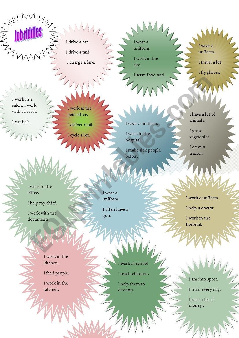 job riddles worksheet