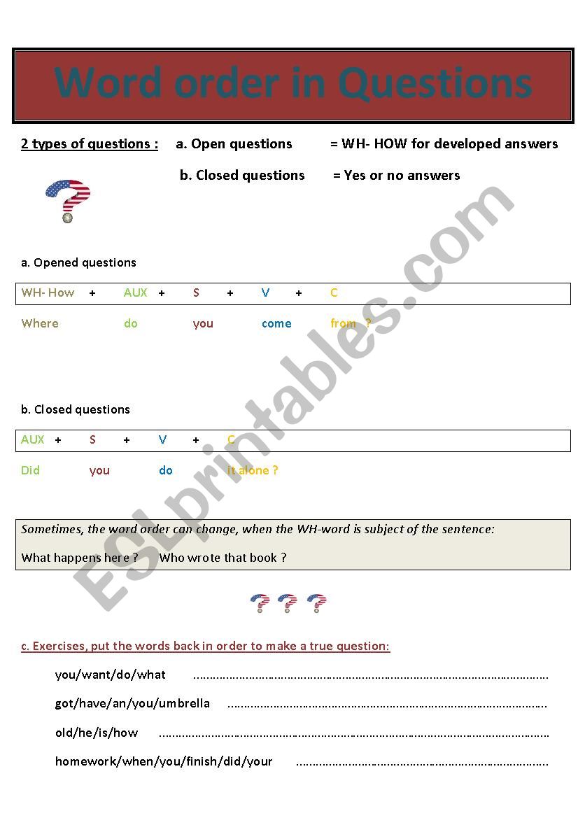 Word order in Questions worksheet