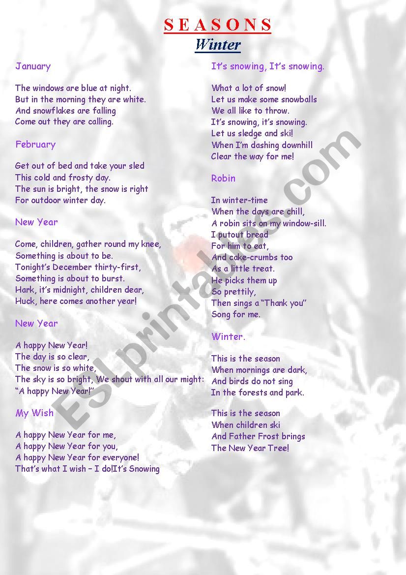 SeasonsÂ´ Poems worksheet