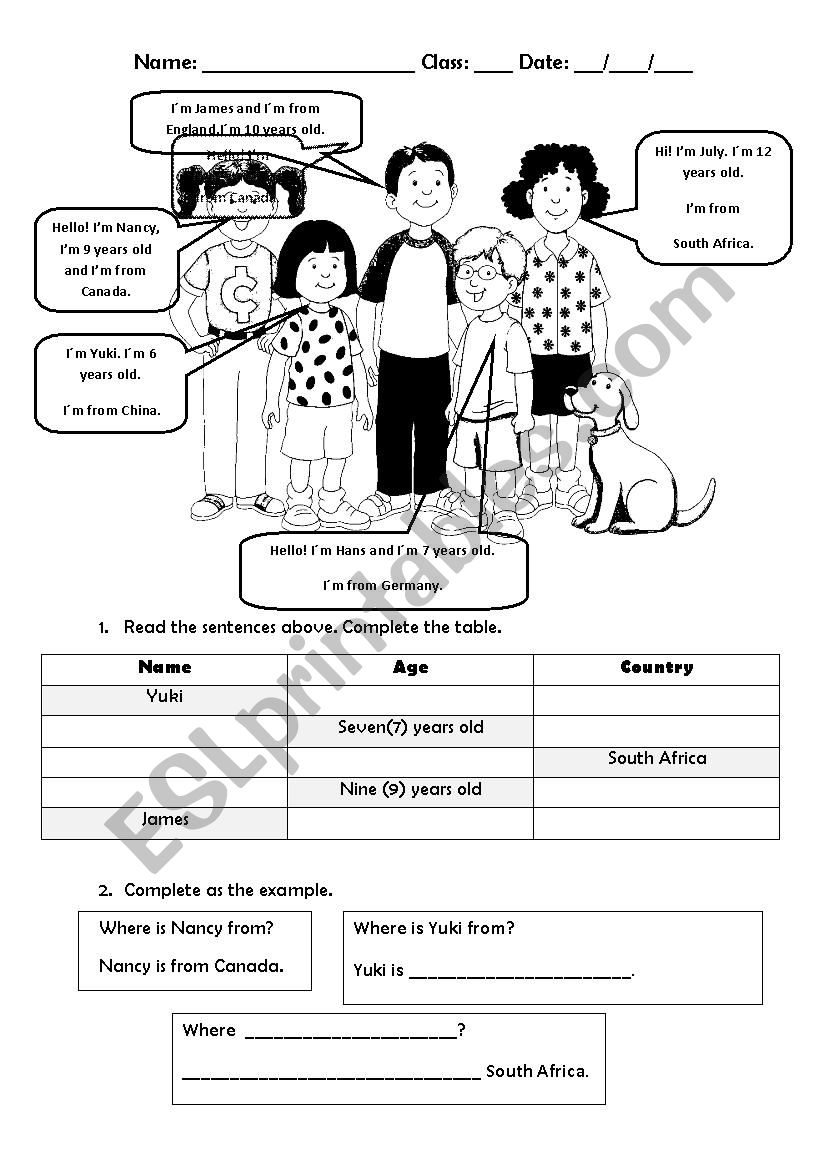 Contries Where are you from? worksheet