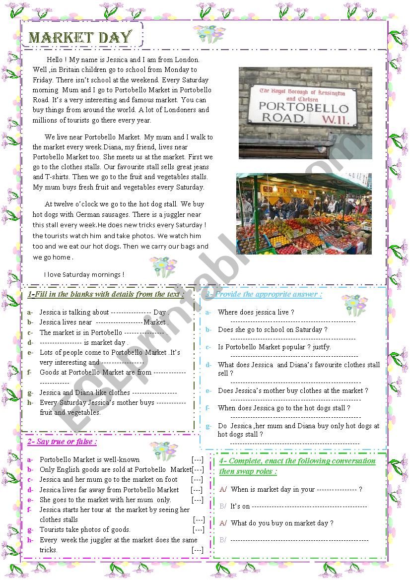 Market Day  worksheet