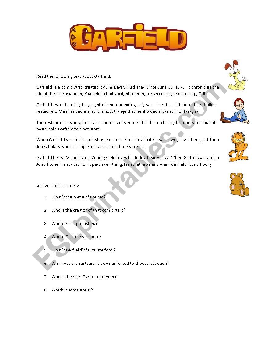 Garfield worksheet