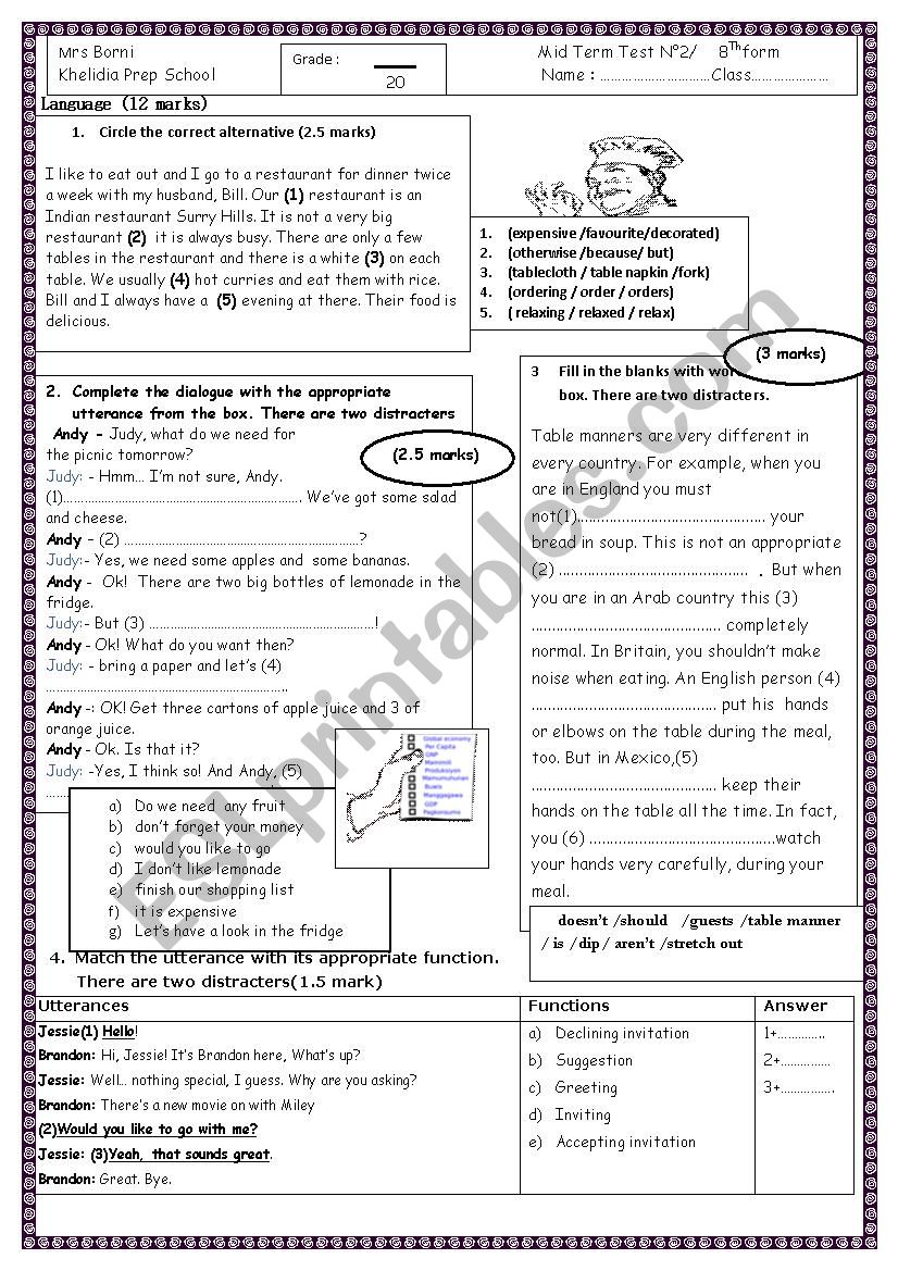 Mid Term Test           8th form