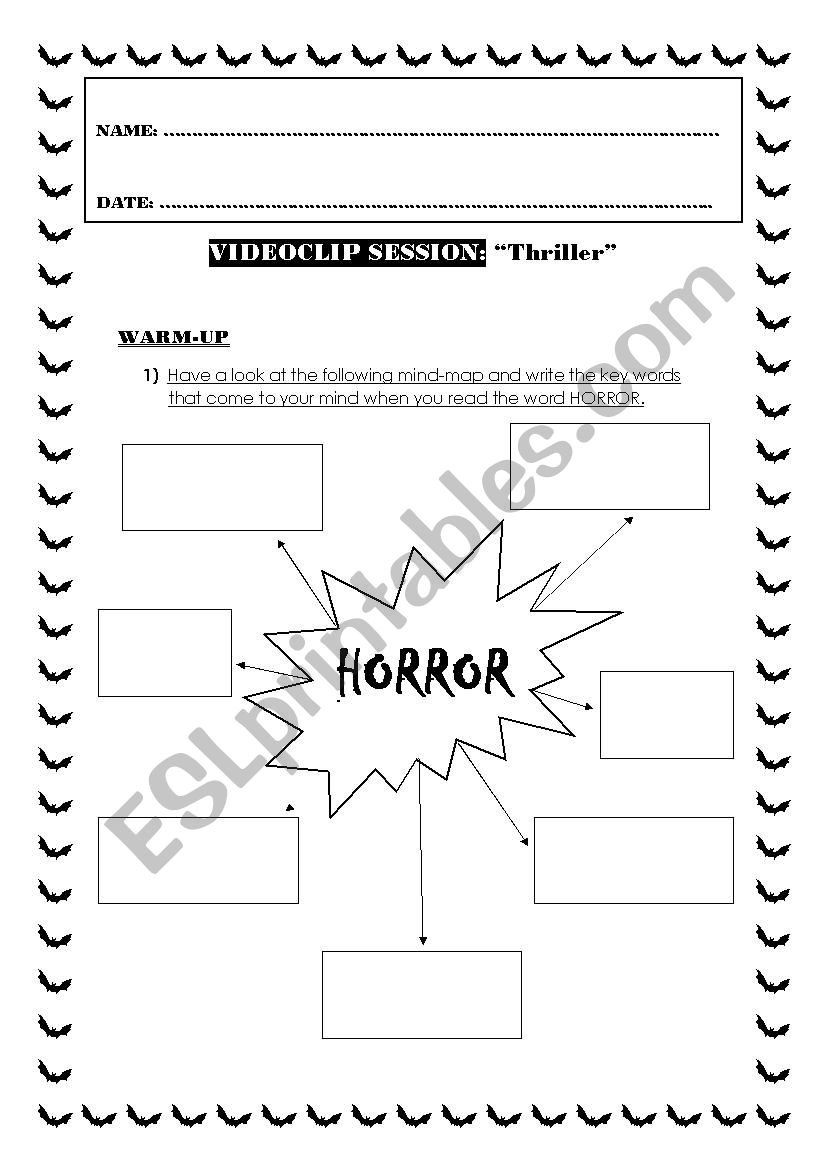 THRILLER: VIDEOCLIP AND SONG worksheet