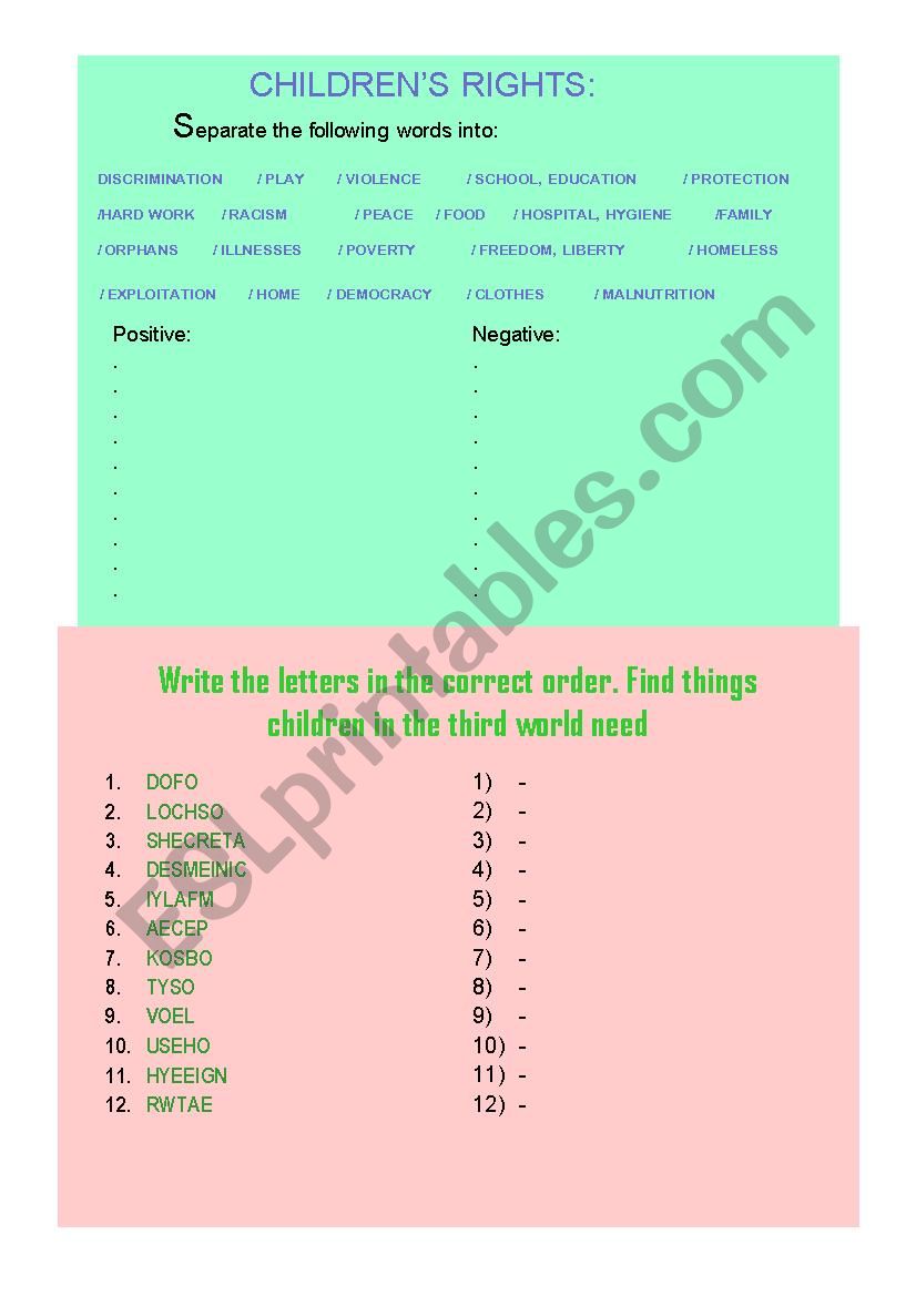 Universal ChildrenÂ´s Day worksheet