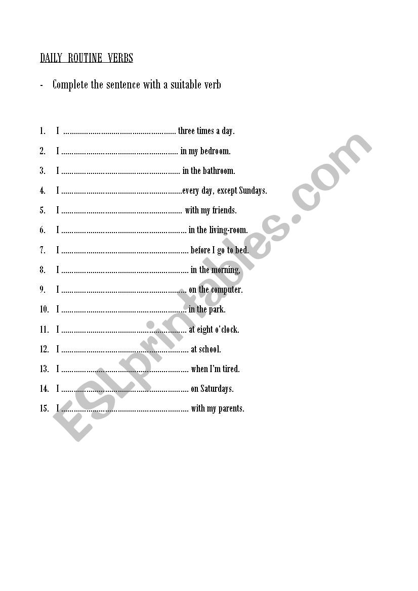 DAILY ROUTINE VERB worksheet