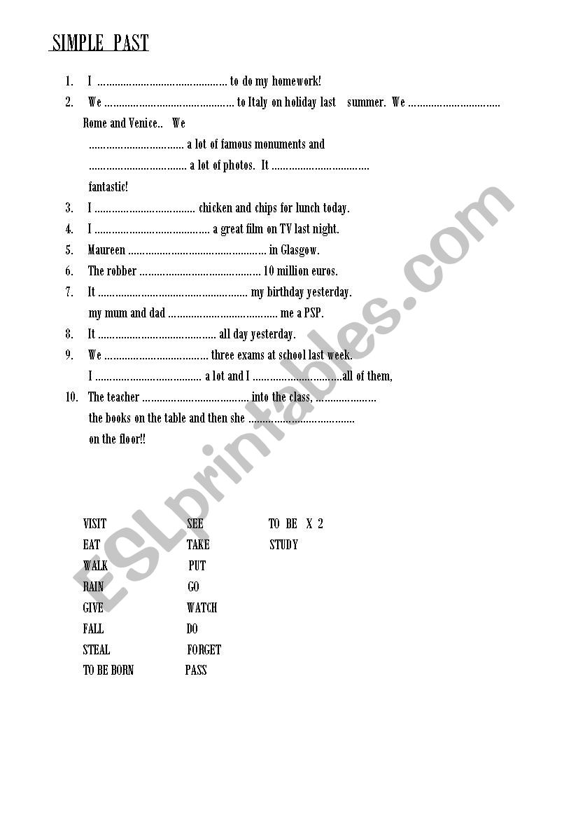 SIMPLE  PAST worksheet