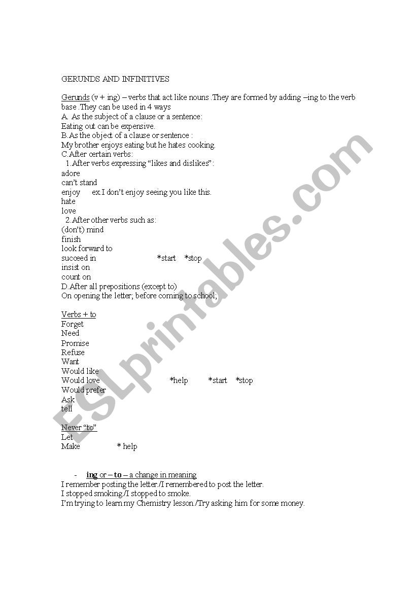gerunds and infinitives worksheet