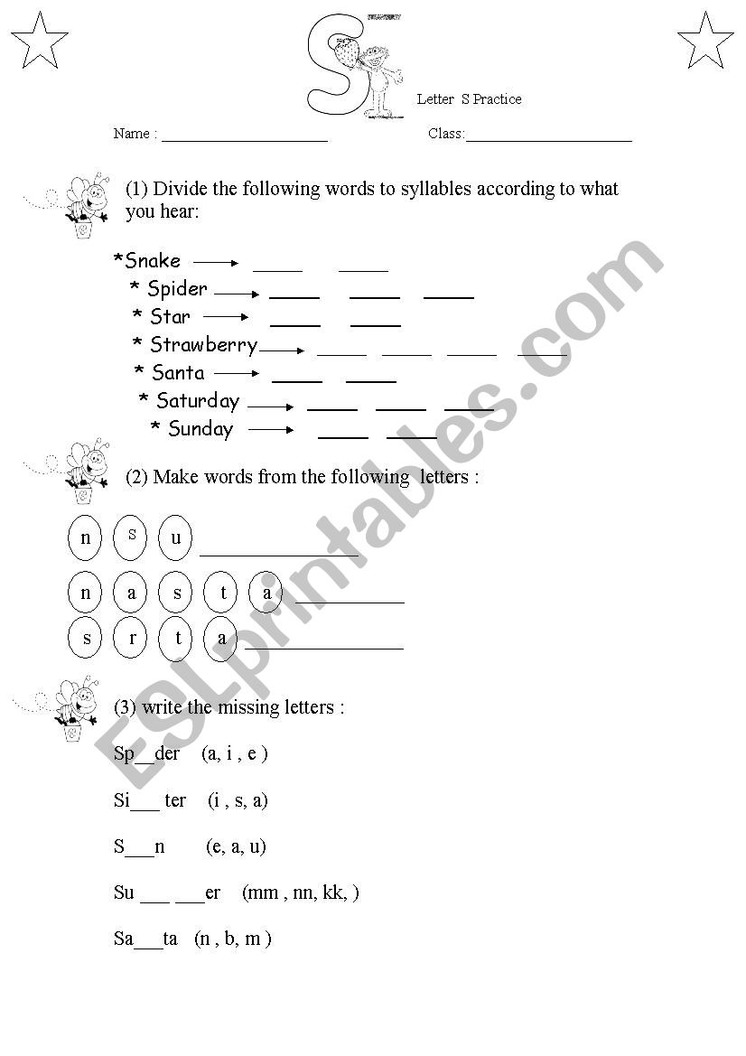 Letter S practice  worksheet