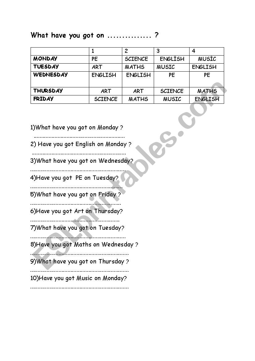 What have you got ..........? worksheet