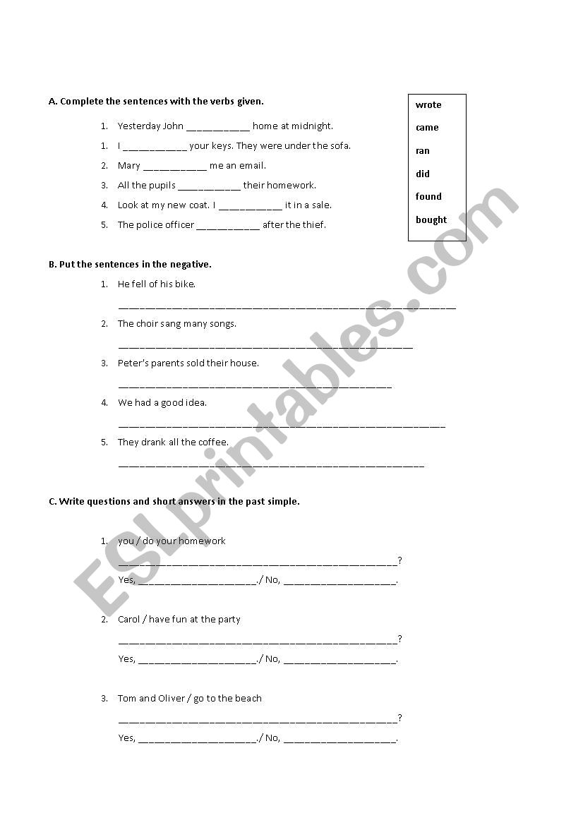 Simple Past worksheet worksheet