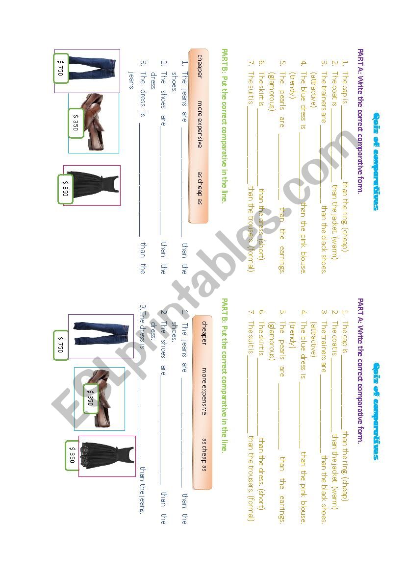Quiz of Comparatives worksheet