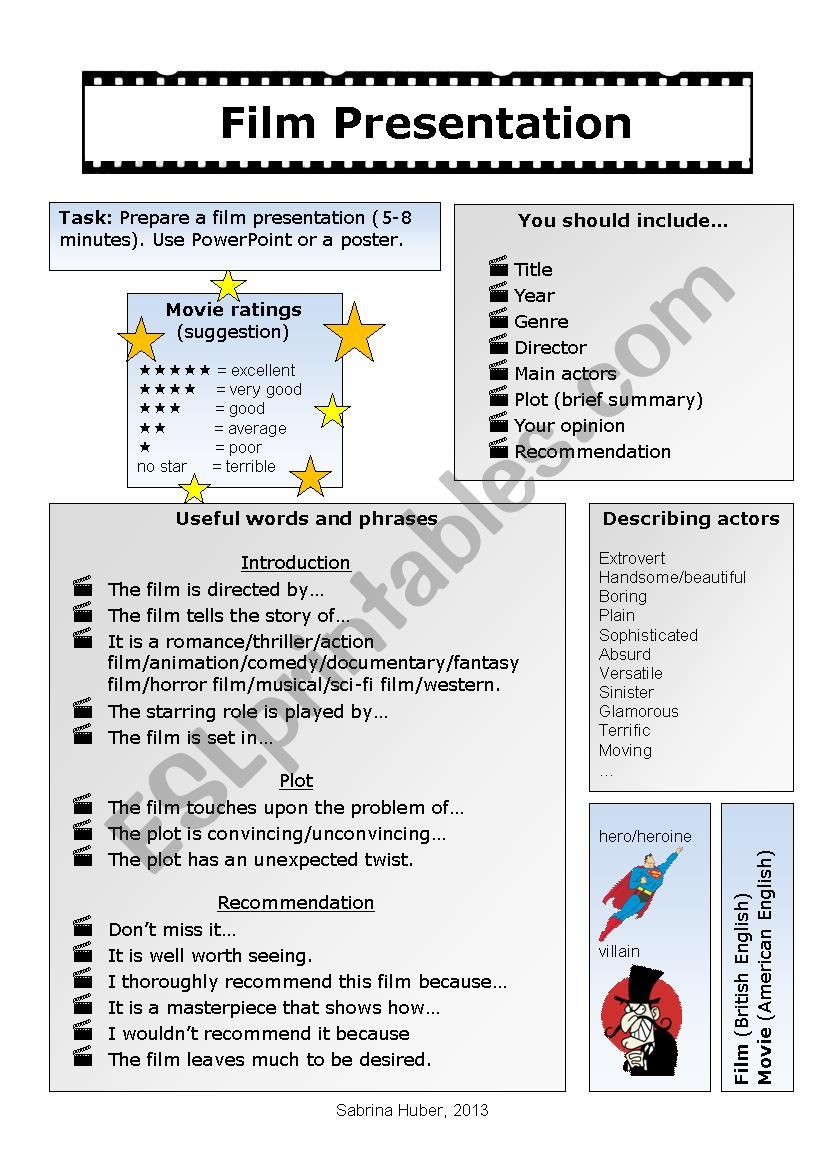 Film presentation (task, words and phrases)