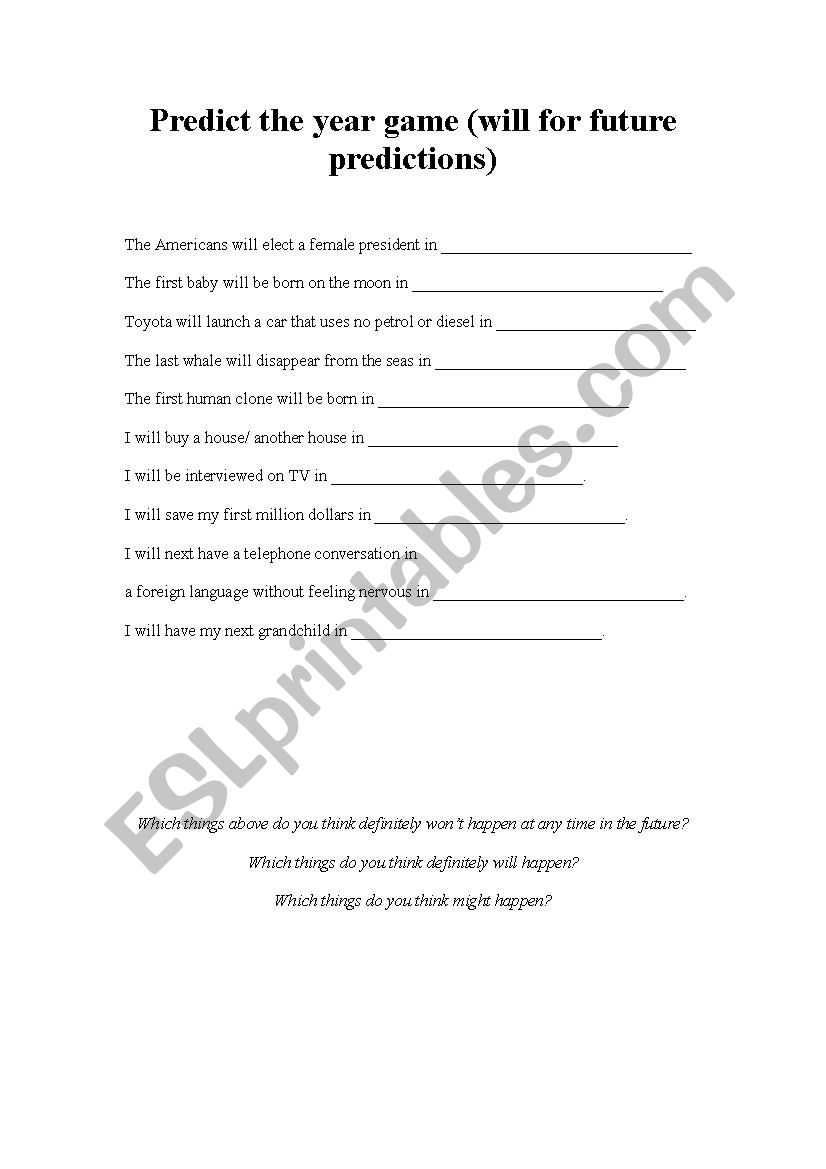 Prediction handout worksheet