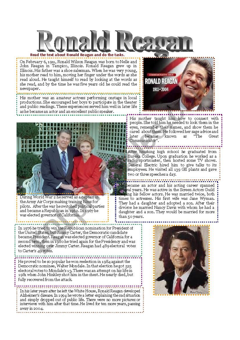 Ronald Reagan Biography worksheet