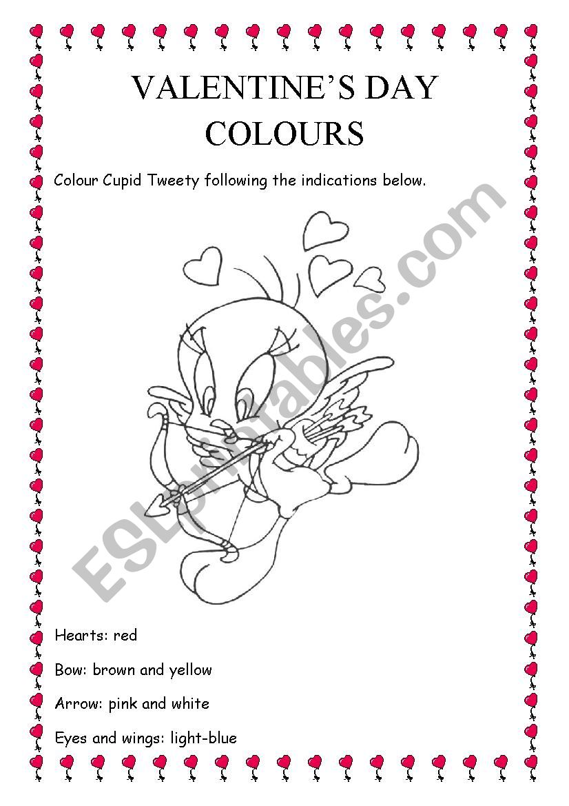 Valentines day colours worksheet