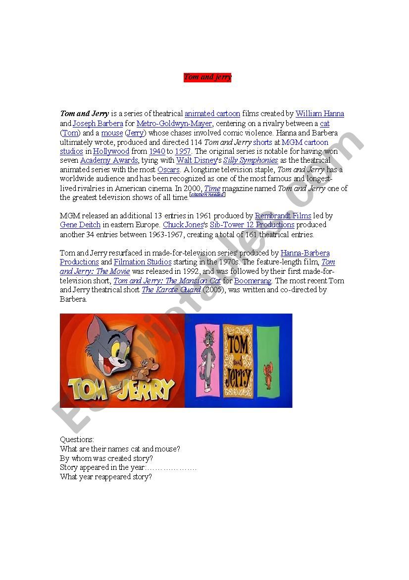 tom and jerry story worksheet