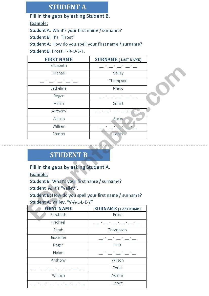 Information Gap- Spelling Practice