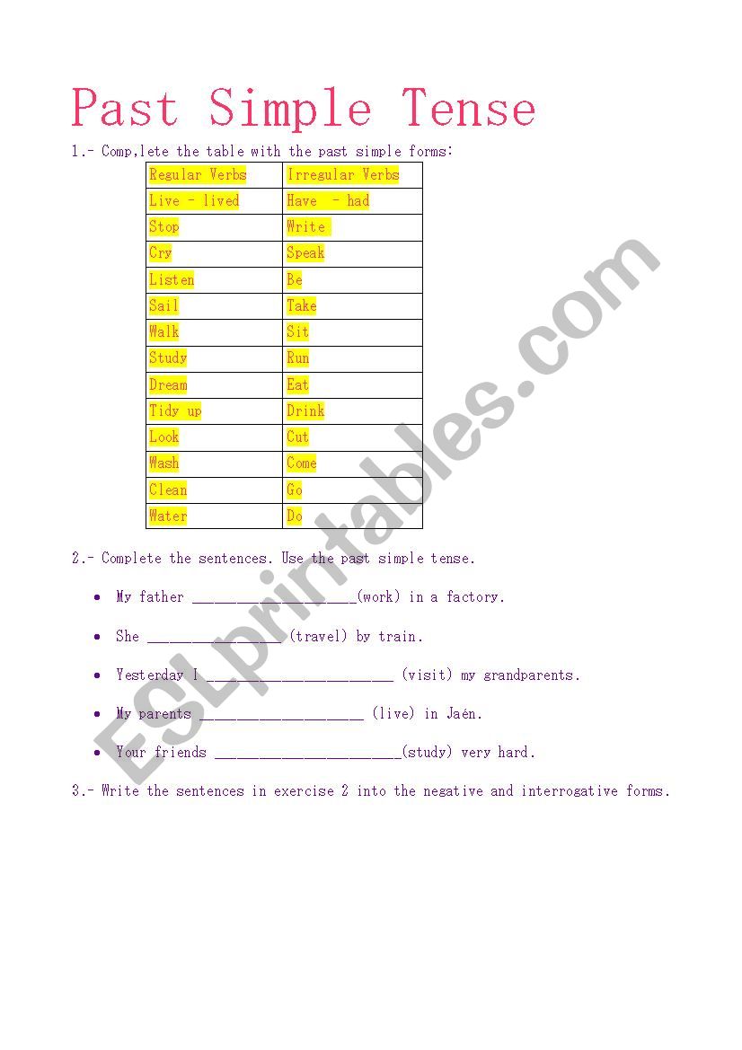 Past Simple Tense worksheet