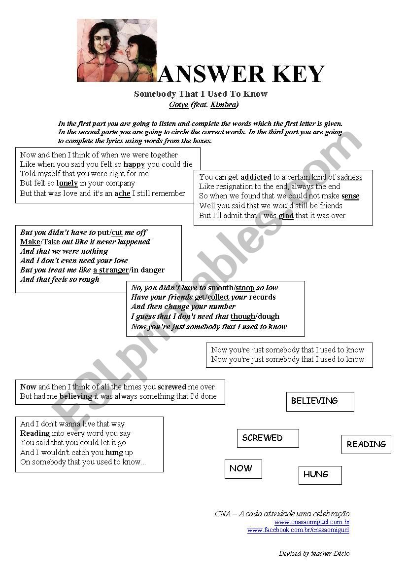 Word we used to know. Somebody that i used to know текст. Somebody i used to know Worksheet. Somebody that to used to know перевод. Used to know песня.