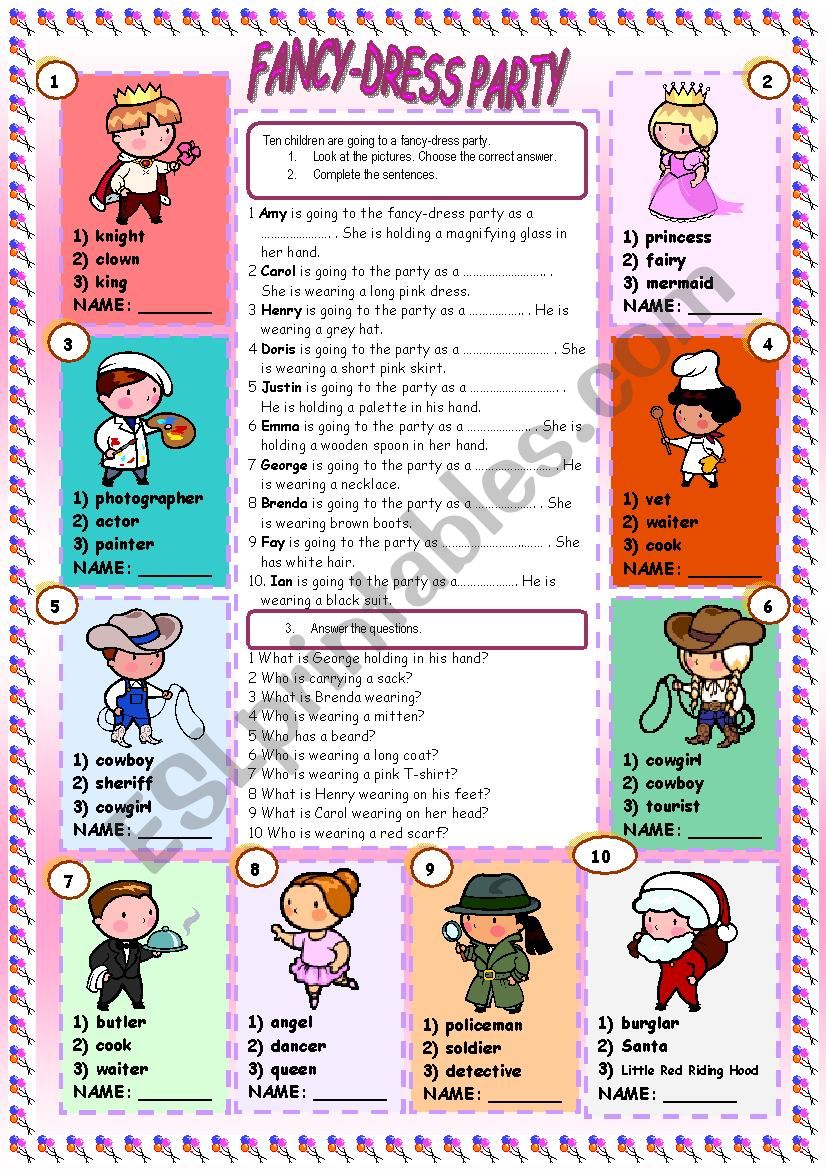 Fancy-dress Party worksheet