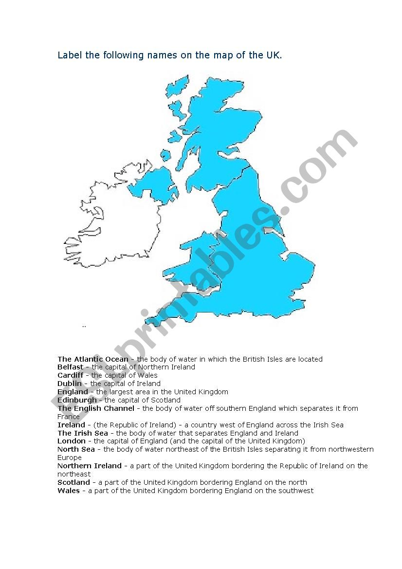 The UK map worksheet