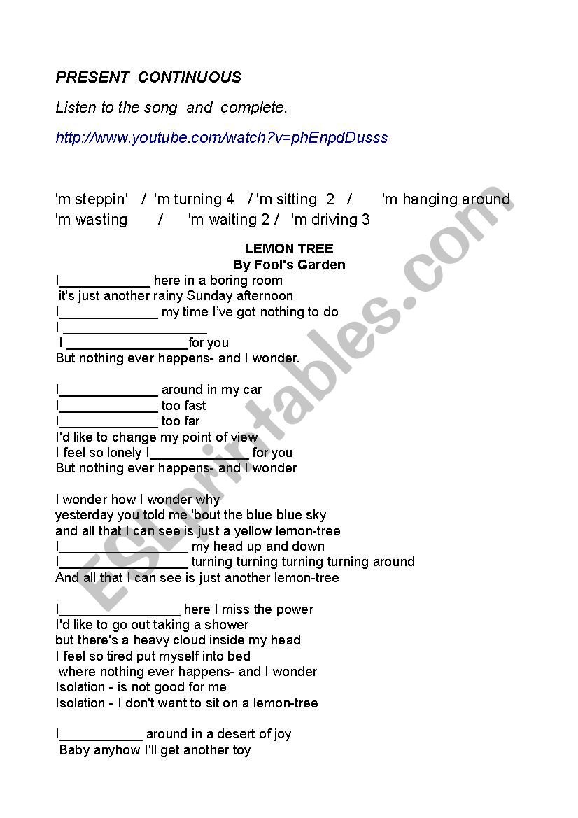 Lemon tree worksheet