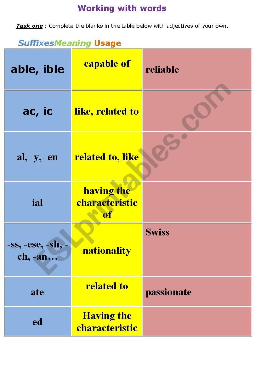 working with words worksheet