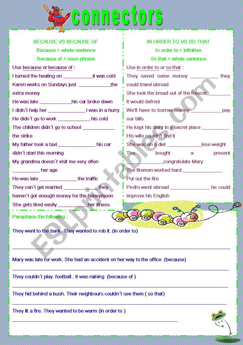 Connectors worksheet