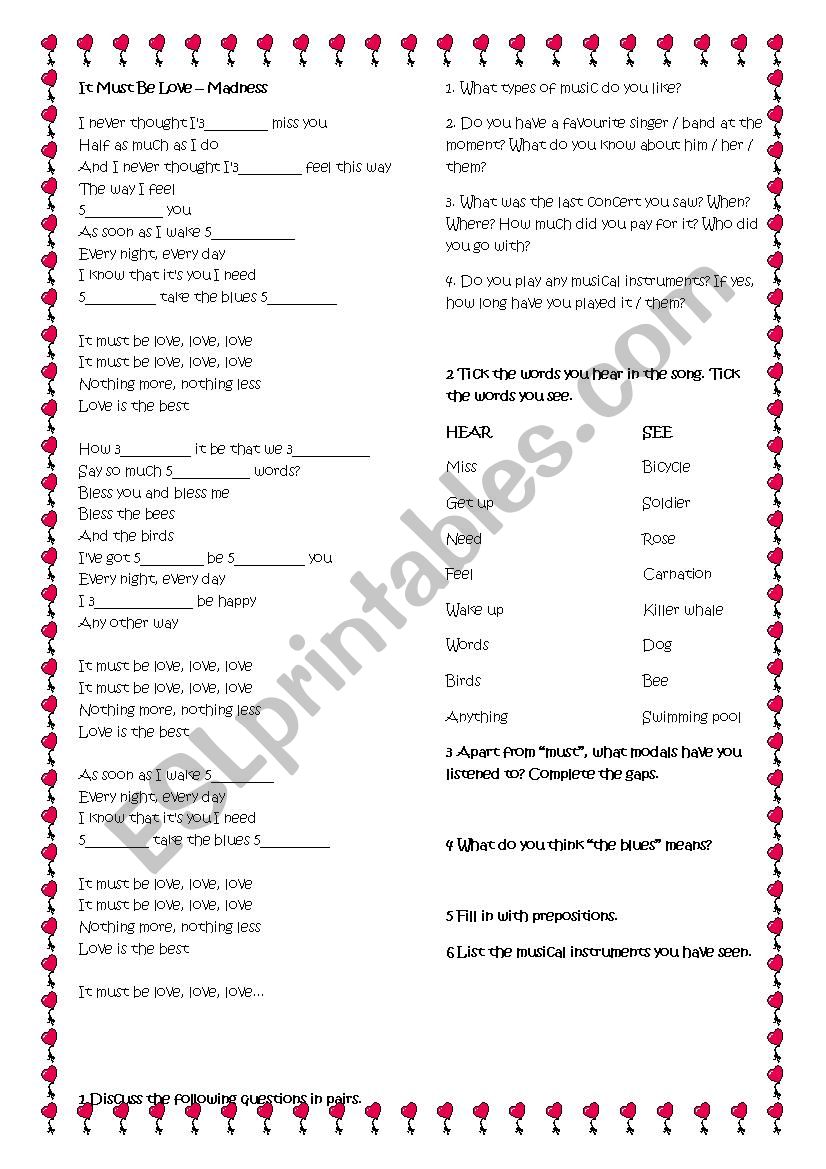 It Must Be Love worksheet