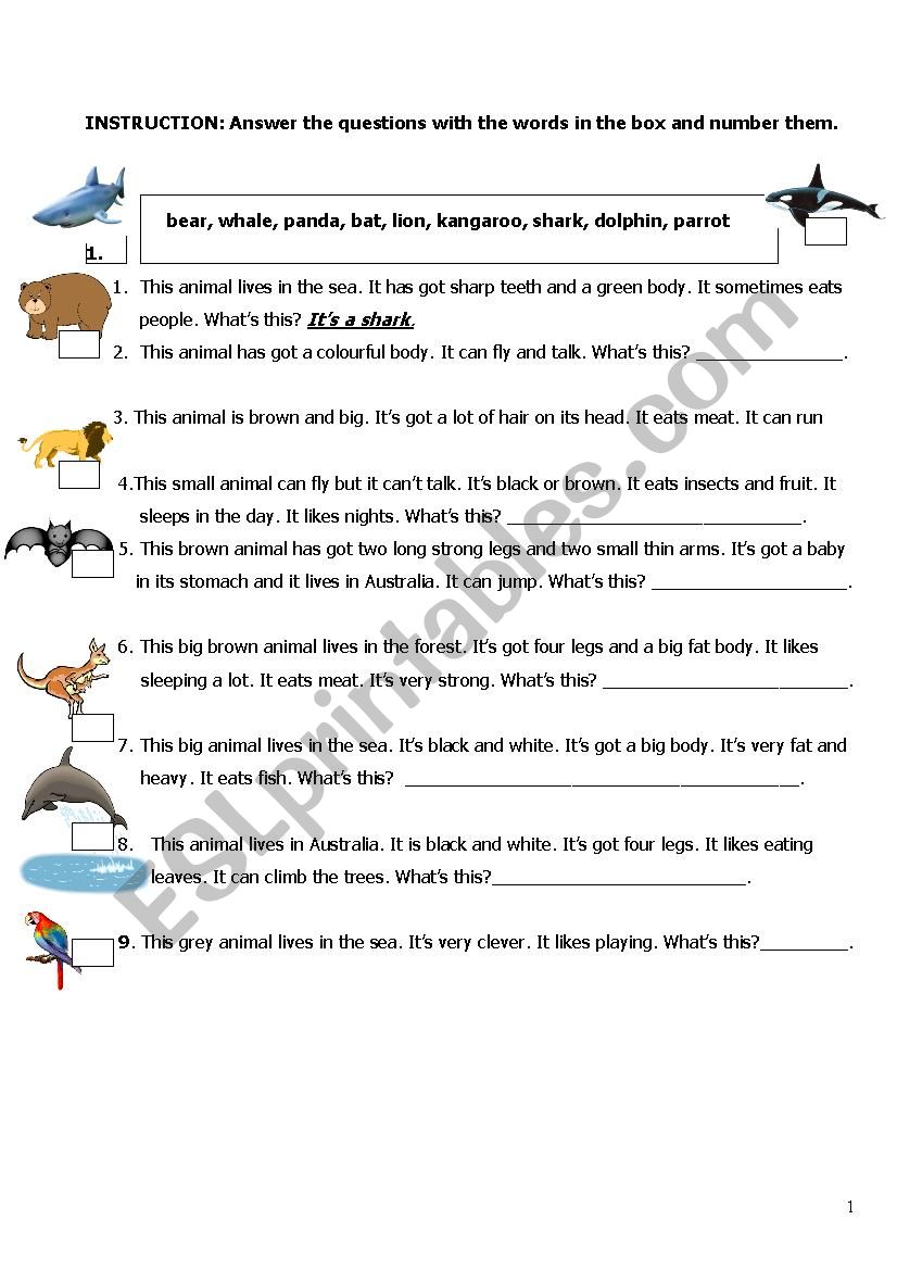 ANIMALS worksheet