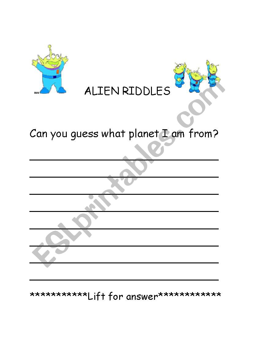 Alien Riddle Sheet worksheet