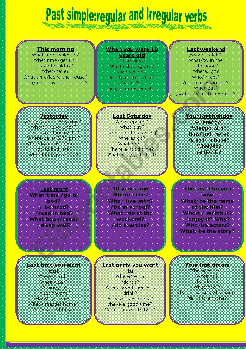 Simple Past::speaking cards 2- irregular verbs