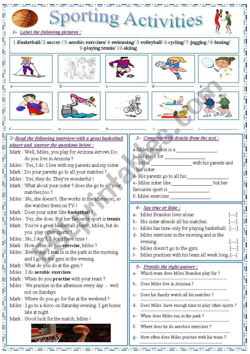 Sporting Activities worksheet