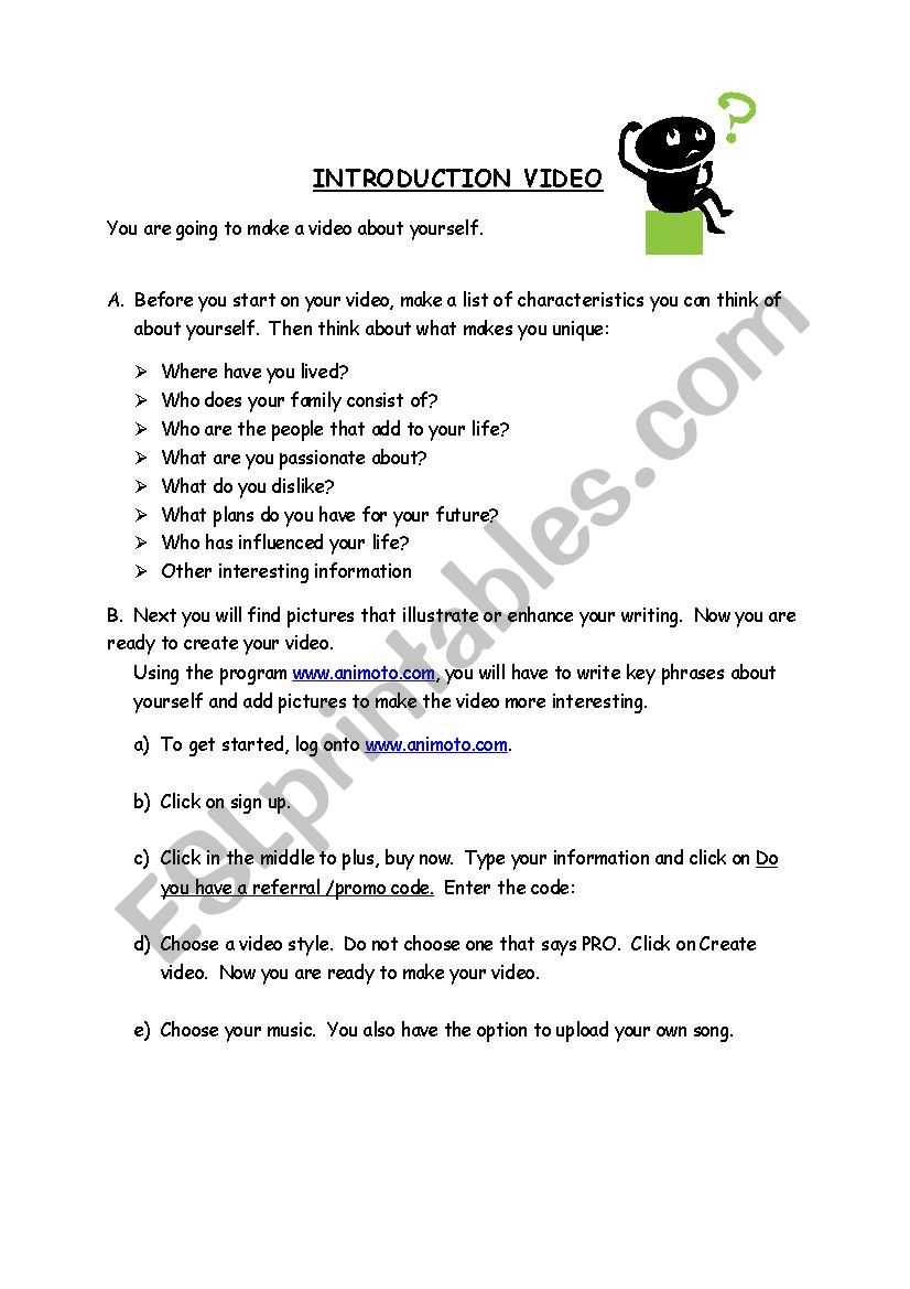 Who I am Video assignment worksheet