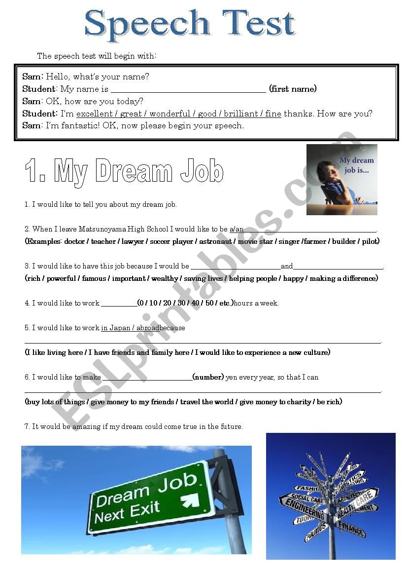 Speech Test Topics 2 worksheet