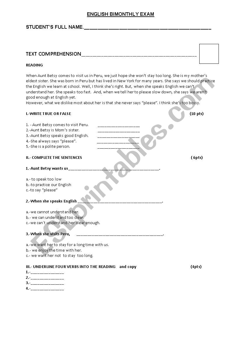 Reading Comprehension worksheet