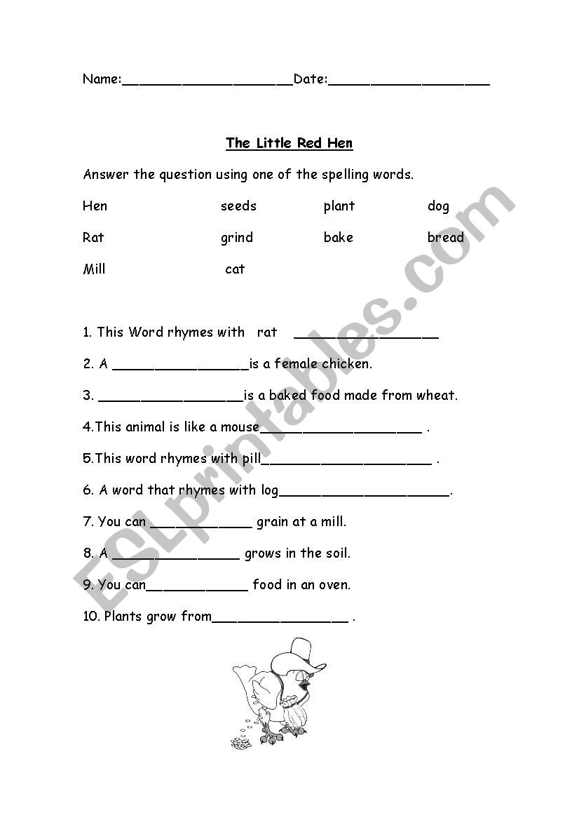 Little Red Hen worksheet