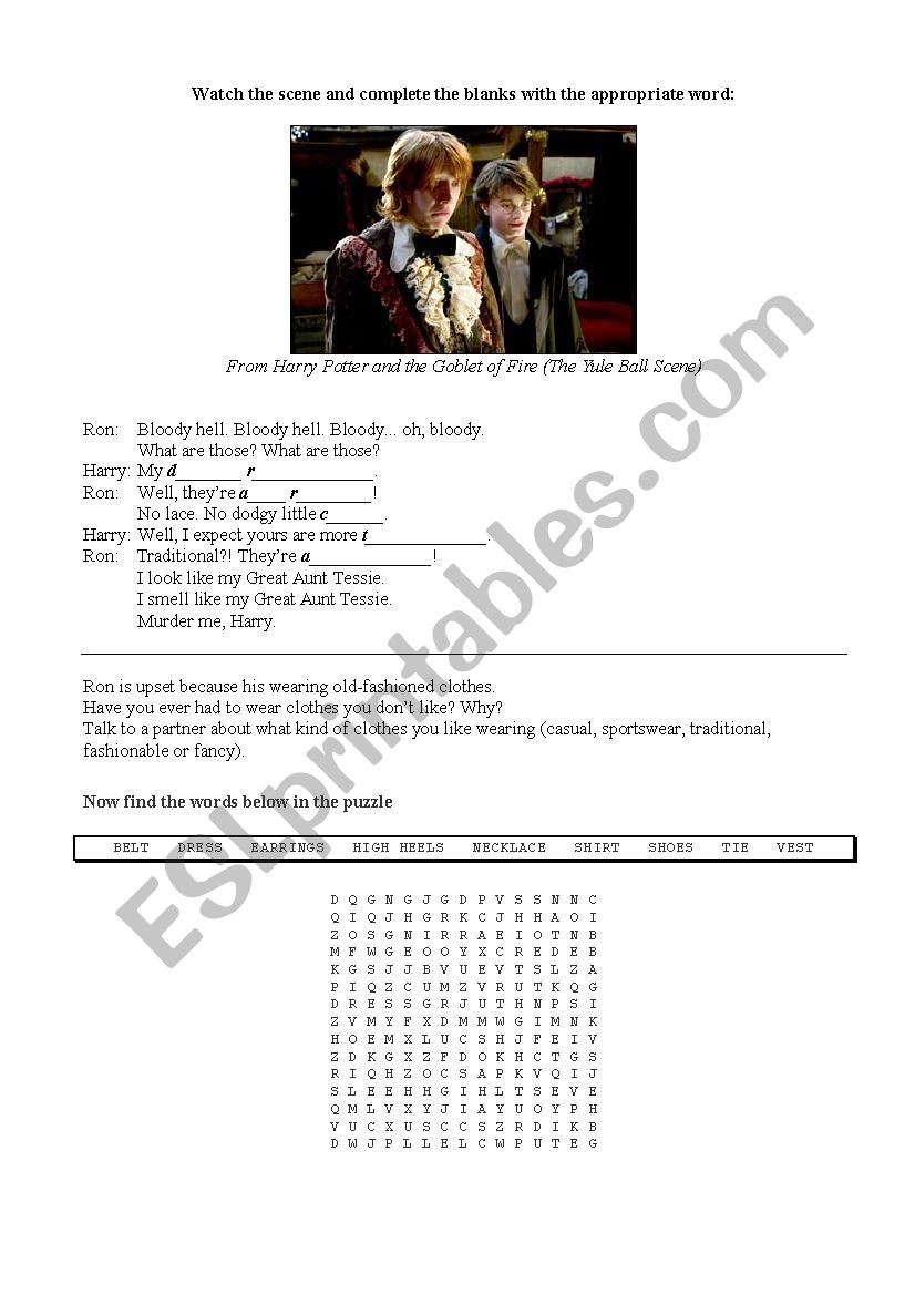Clothing and Fashion worksheet
